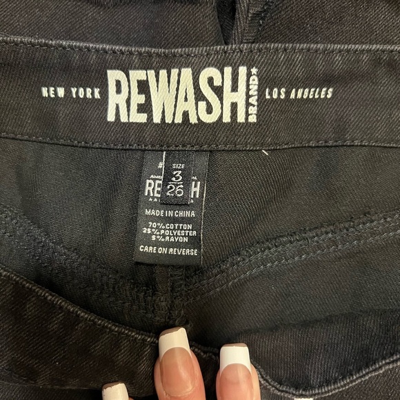 đź–¤Rewash Black Denim Raw-Edge Hemline Classic Wrap Tie Skirt Skortđź–¤SZ 3 - Picture 5 of 11